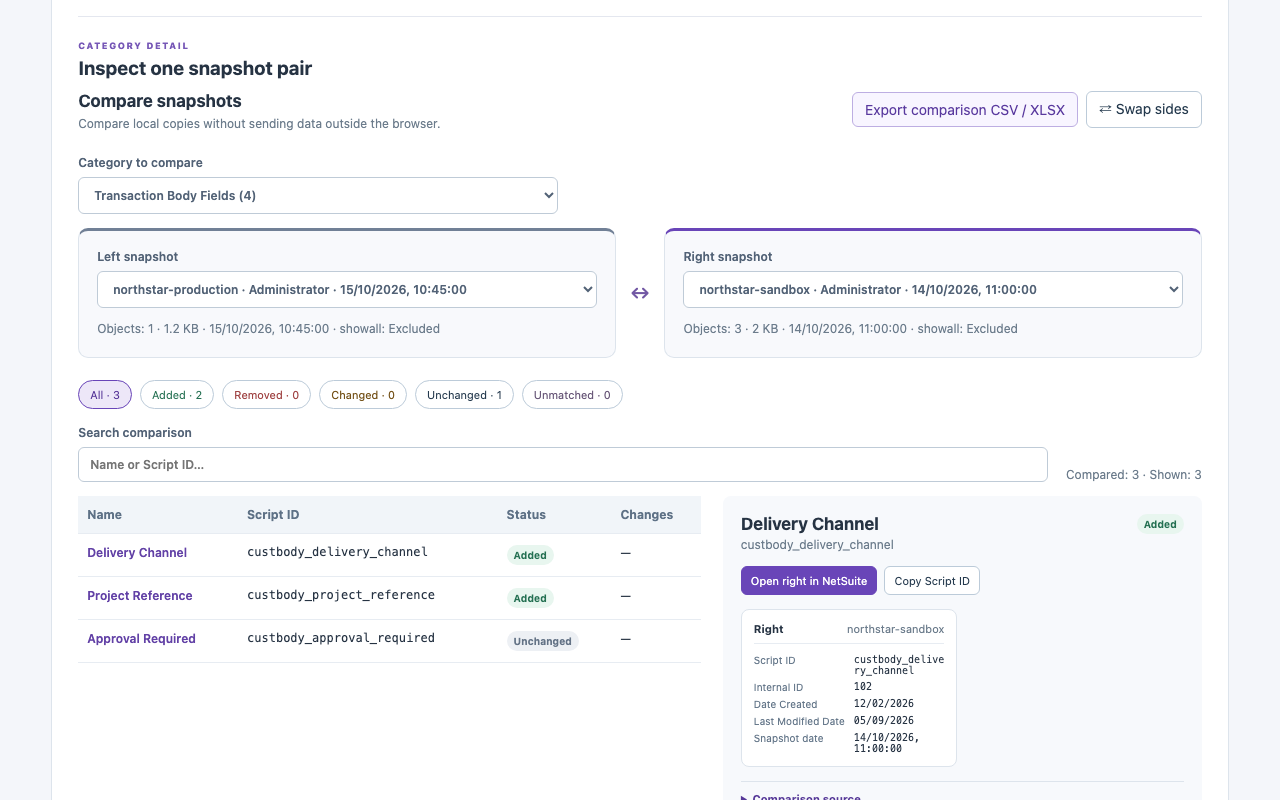 SuiteCraft Compare snapshots with synthetic data