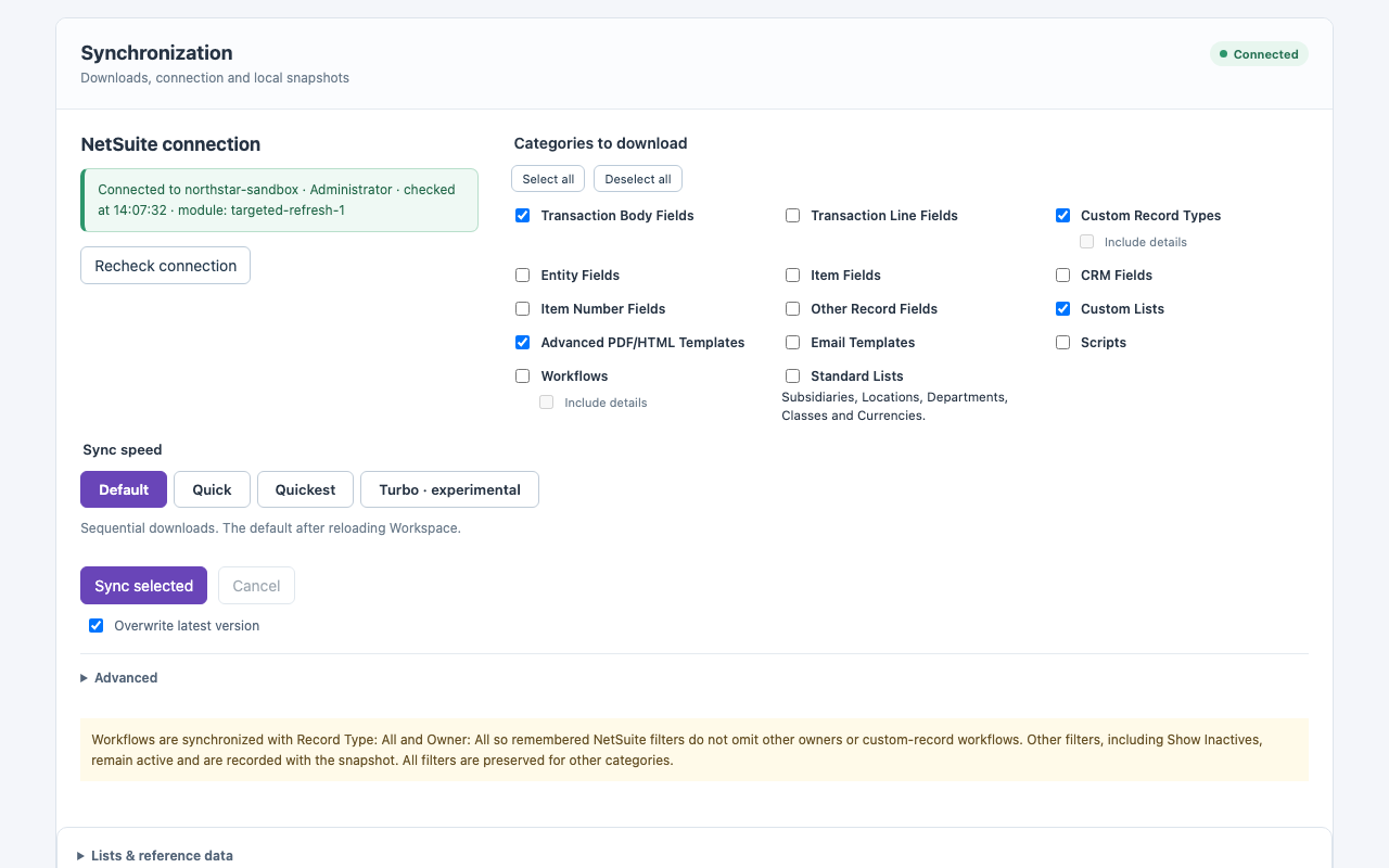 SuiteCraft Synchronization with synthetic data